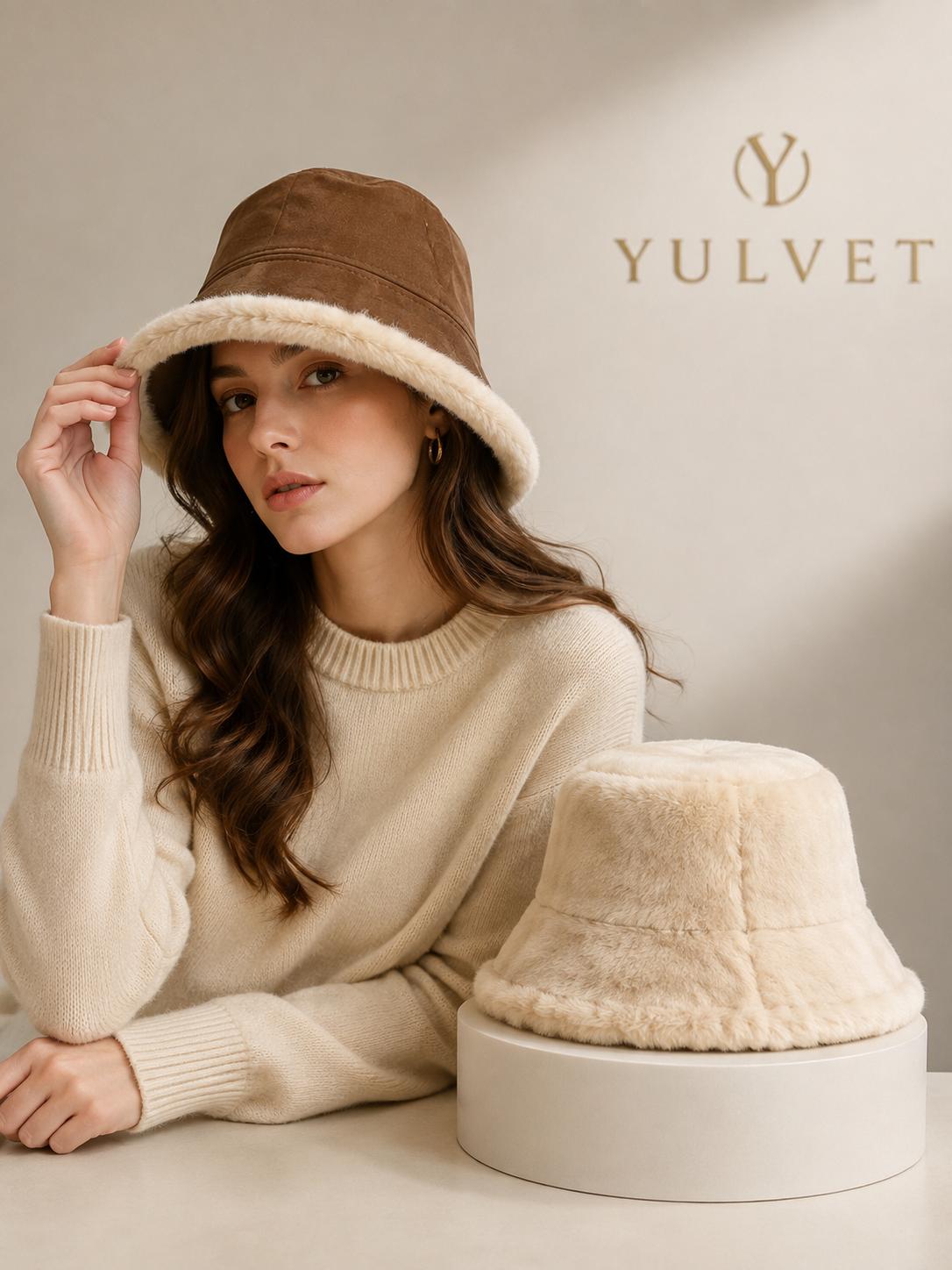 YULVET Sombrero Reversible de Mujer Tipo Bucket con Acabado Efecto Ante y Reverso de Pelo Suave, Gorro de Pescador de Copa Baja y Ala Caída para Otoño e Invierno