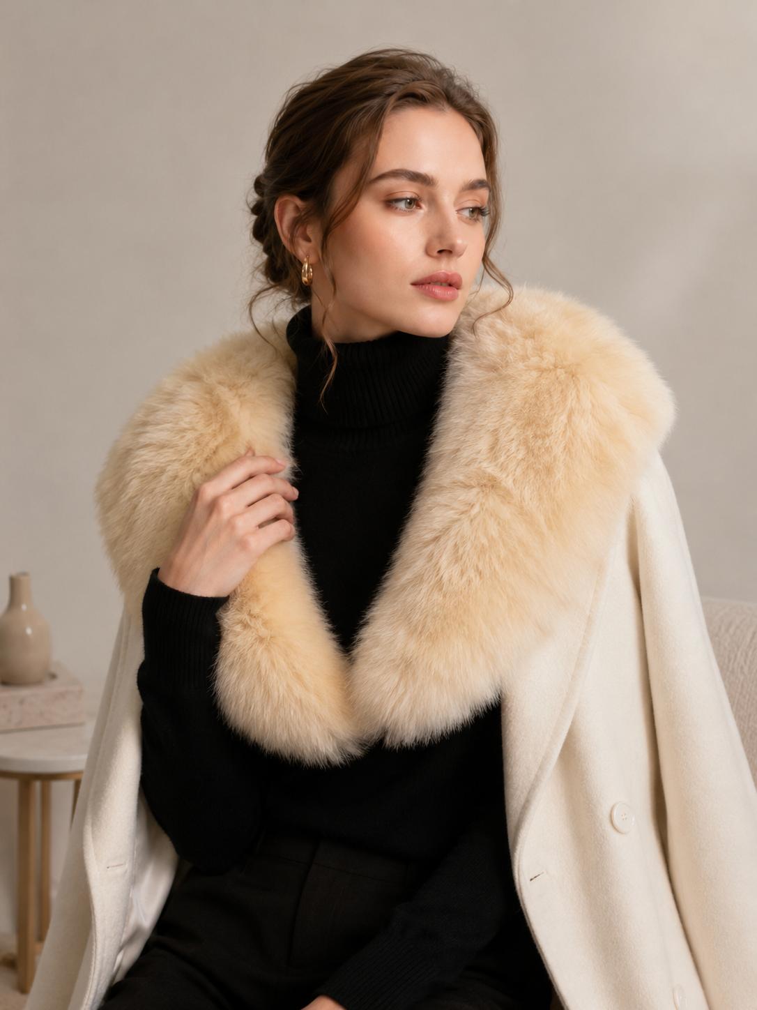 YULVET Cuello de Pelo Sintético Suave y Elegante para Mujer, Accesorio de Abrigo con Diseño Alargado y Puntas Estrechas para Vestidos, Chaquetas y Looks de Fiesta