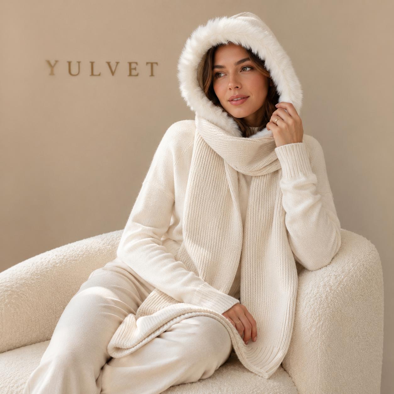 YULVET Bufanda Capucha 2 en 1 para Mujer con Borde de Pelo Suave, Tejido de Punto Cálido y Diseño Versátil para Otoño e Invierno