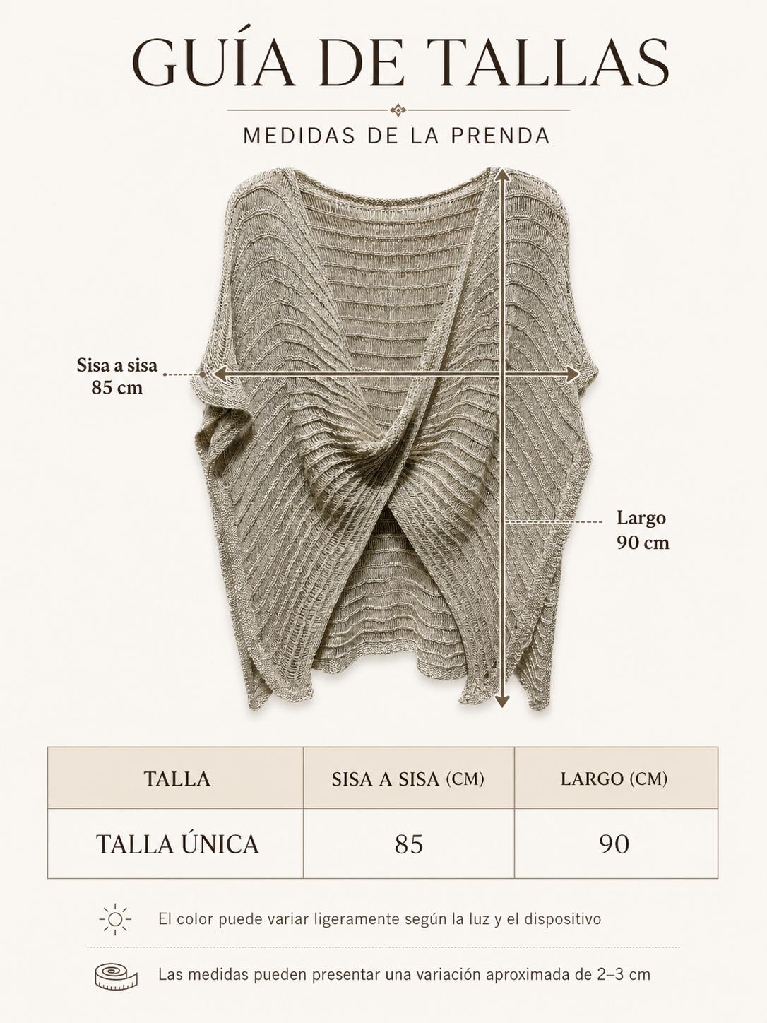 YULVET Cárdigan abierto de punto calado con diseño cruzado, caída fluida y textura metalizada