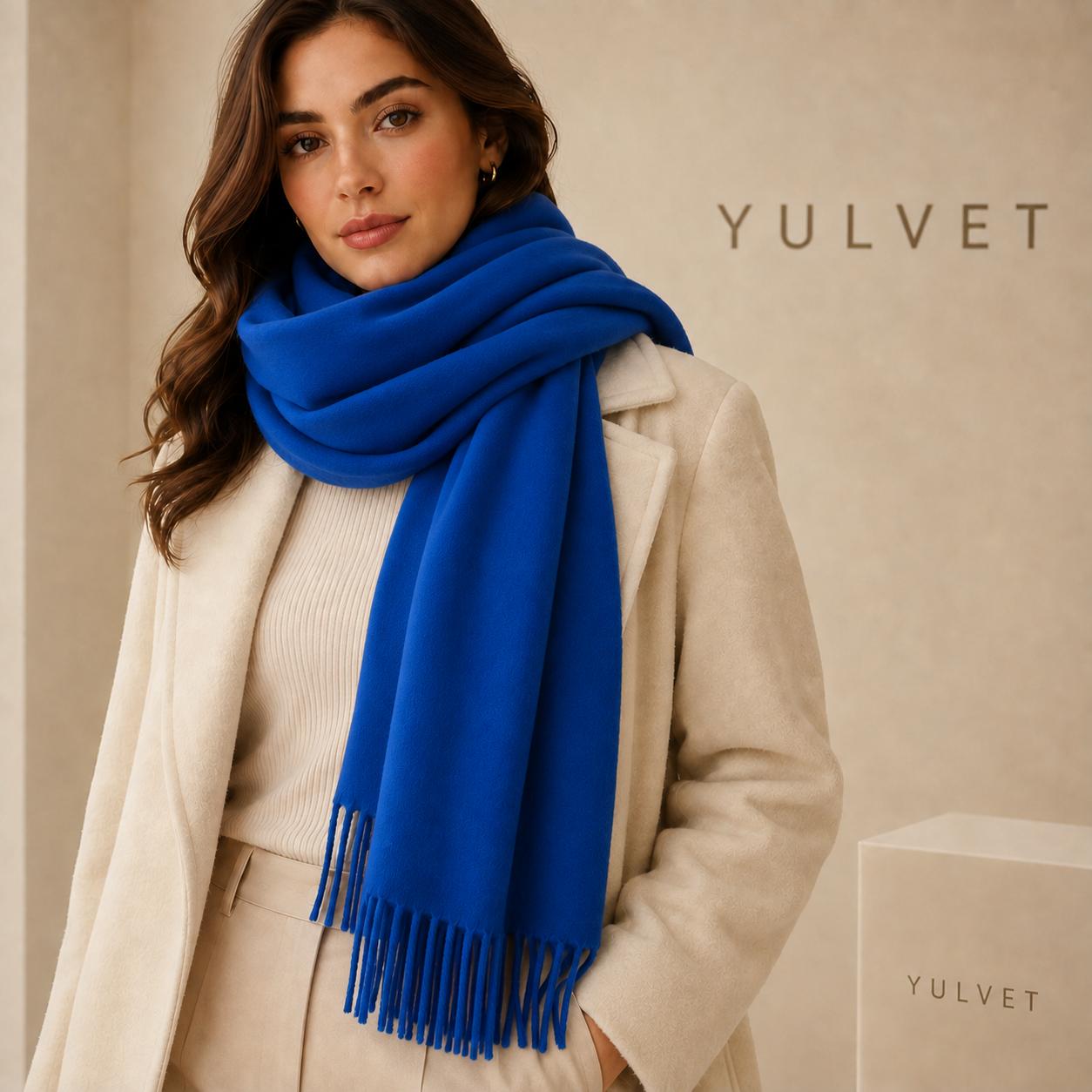 YULVET Bufanda grande para mujer de tacto suave con flecos, acabado liso y diseño elegante y versátil para uso diario, viajes y ocasiones especiales