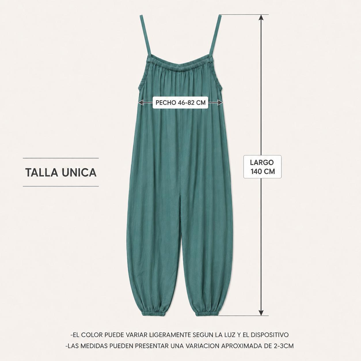 YULVET Mono largo fluido de tirantes finos con escote fruncido y pantalón bombacho