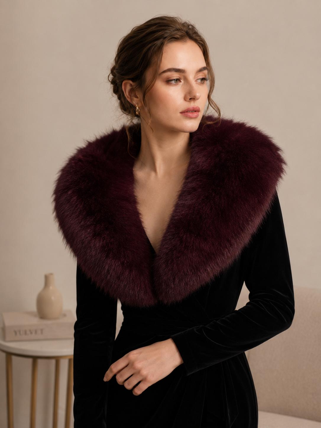 YULVET Cuello de Pelo Sintético Suave y Elegante para Mujer, Accesorio de Abrigo con Diseño Alargado y Puntas Estrechas para Vestidos, Chaquetas y Looks de Fiesta