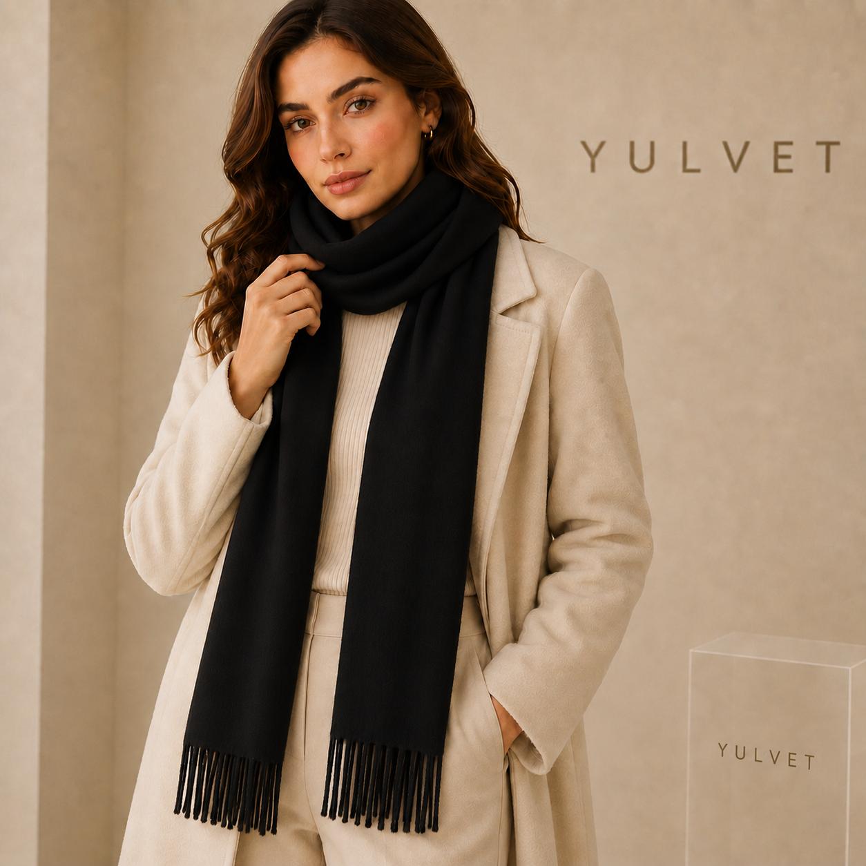 YULVET Bufanda grande para mujer de tacto suave con flecos, acabado liso y diseño elegante y versátil para uso diario, viajes y ocasiones especiales