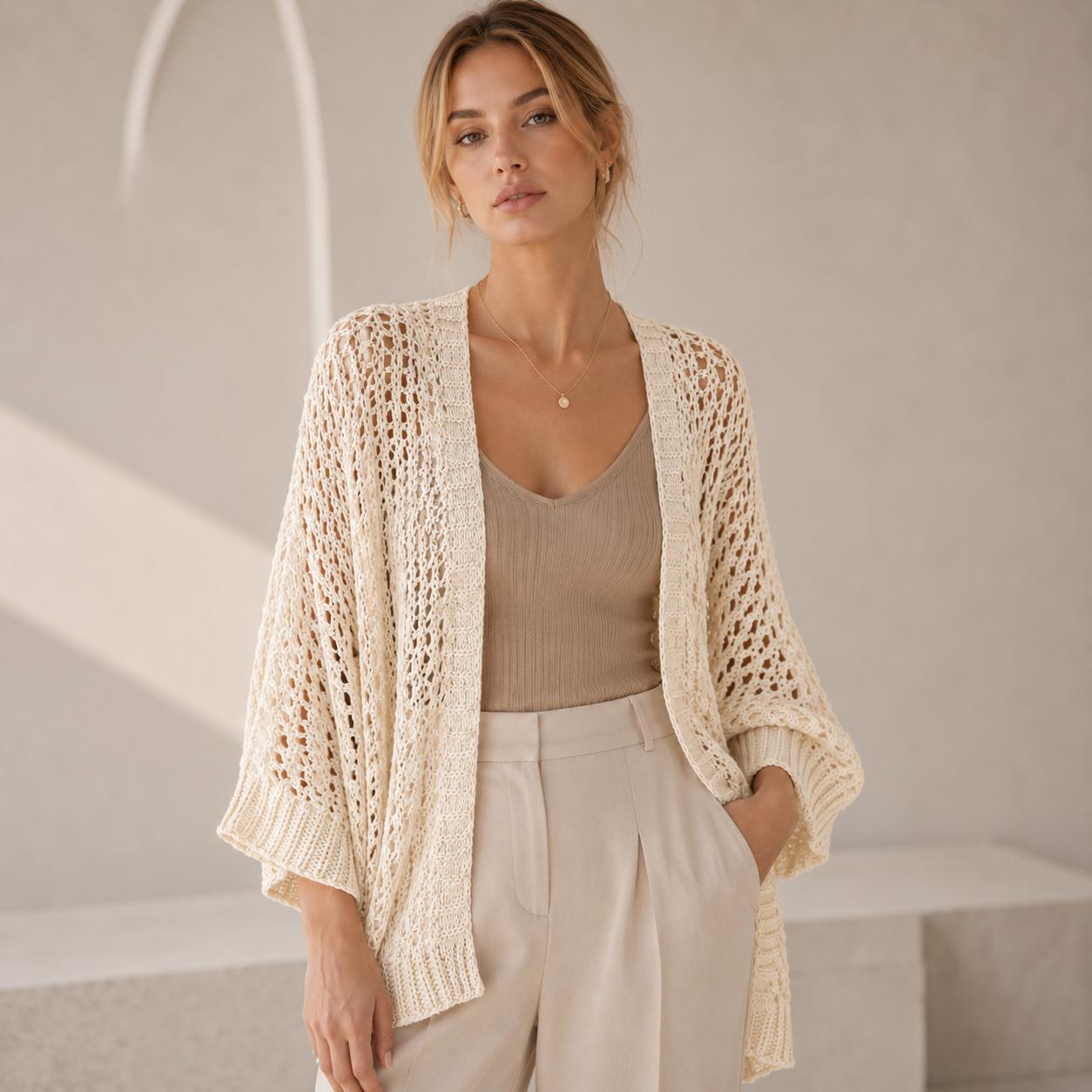 YULVET-Chaqueta Rose de Punto Ligero con Manga Amplia y Corte Fluido Estilo Relajado y Elegante para Looks Versátiles de Diario Talla Única
