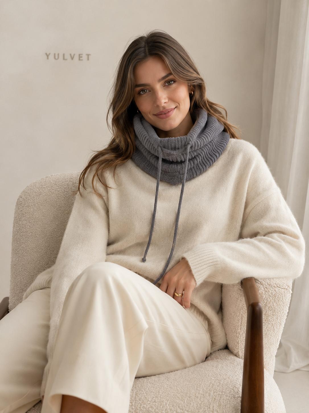 YULVET Balaclava de Punto con Capucha Integrada y Cuello Envolvente, Diseño Multifunción con Cordón Ajustable, Cálida y Cómoda para Otoño e Invierno, Talla Única