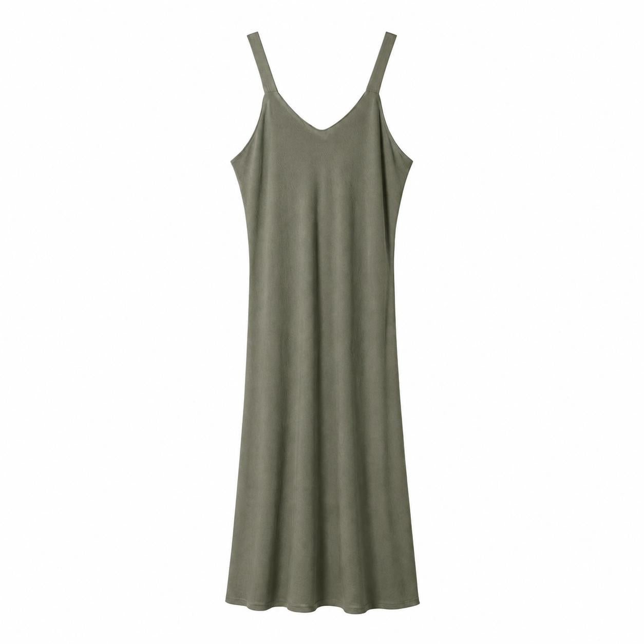Vestido largo fluido YULVET de tirantes anchos con escote en pico y caída amplia efecto evasé