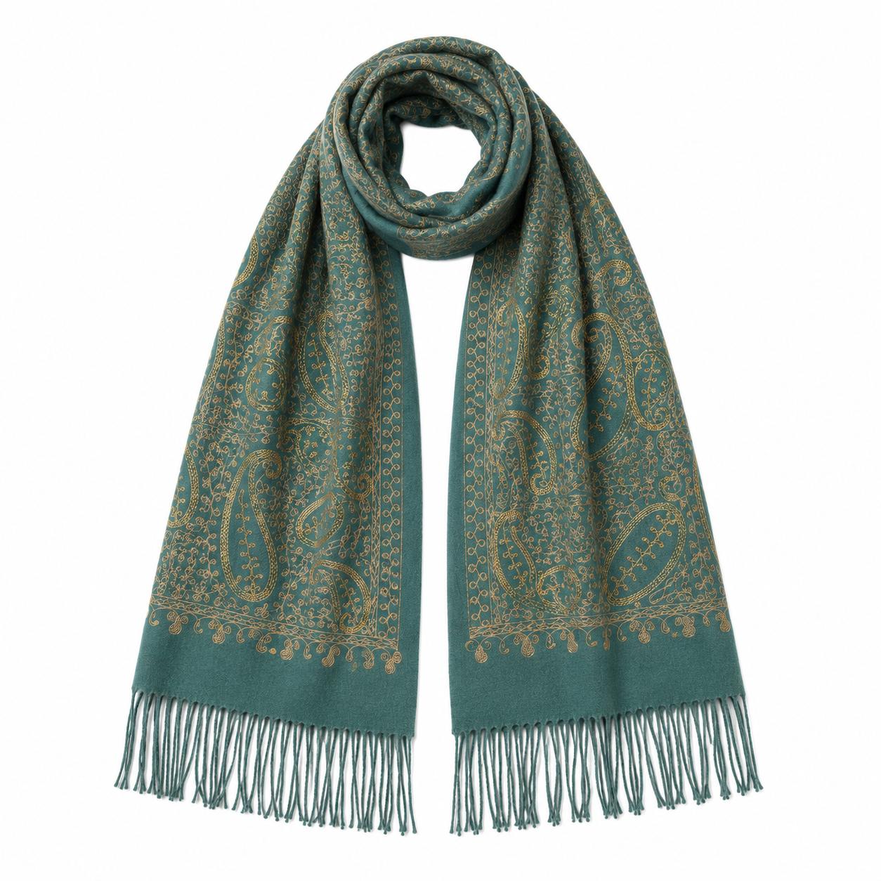YULVET Bufanda de punto suave con estampado ornamental tipo jacquard, acabado elegante con flecos y diseño versátil para otoño e invierno