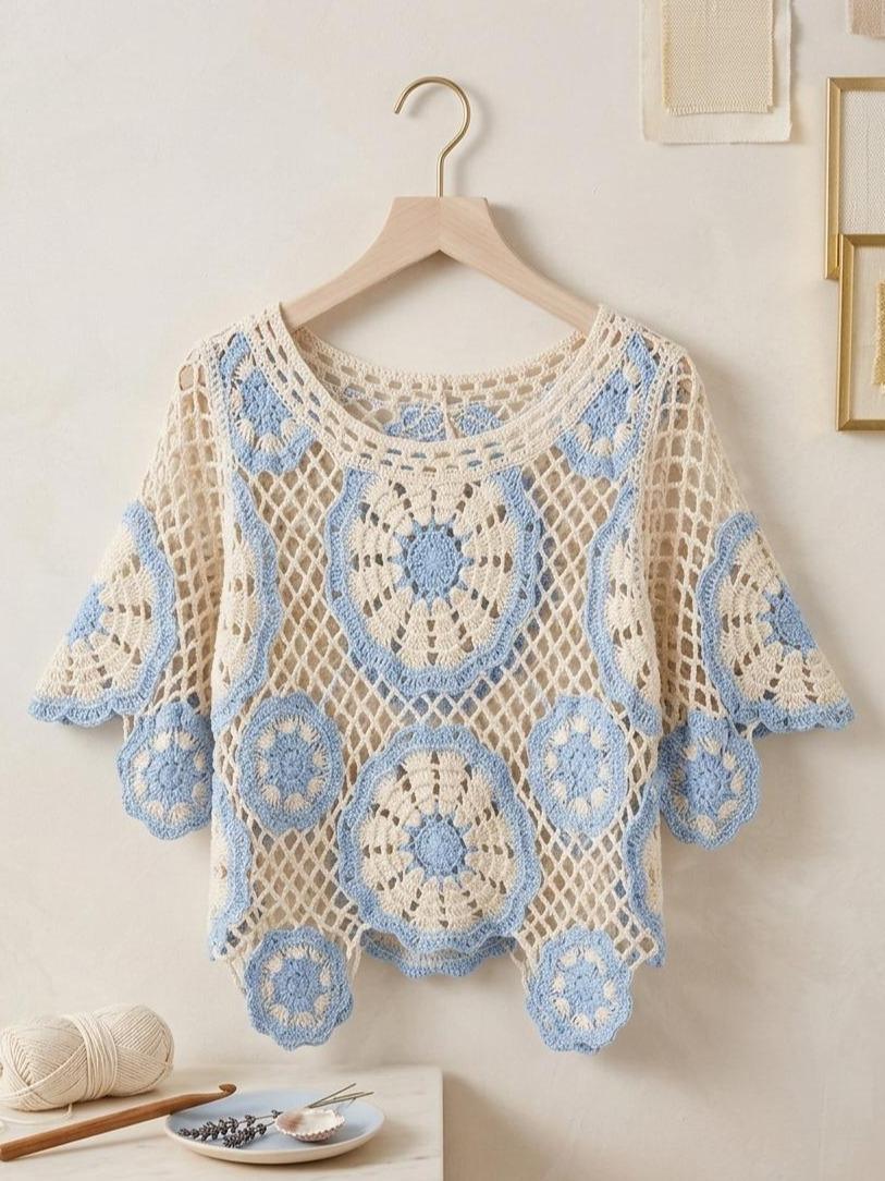 YULVET Top de Crochet Calado con Diseño Floral Estilo Boho Chic