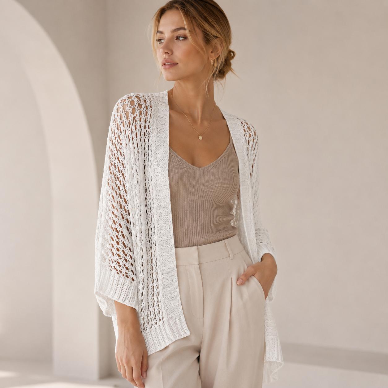 YULVET-Chaqueta Rose de Punto Ligero con Manga Amplia y Corte Fluido Estilo Relajado y Elegante para Looks Versátiles de Diario Talla Única