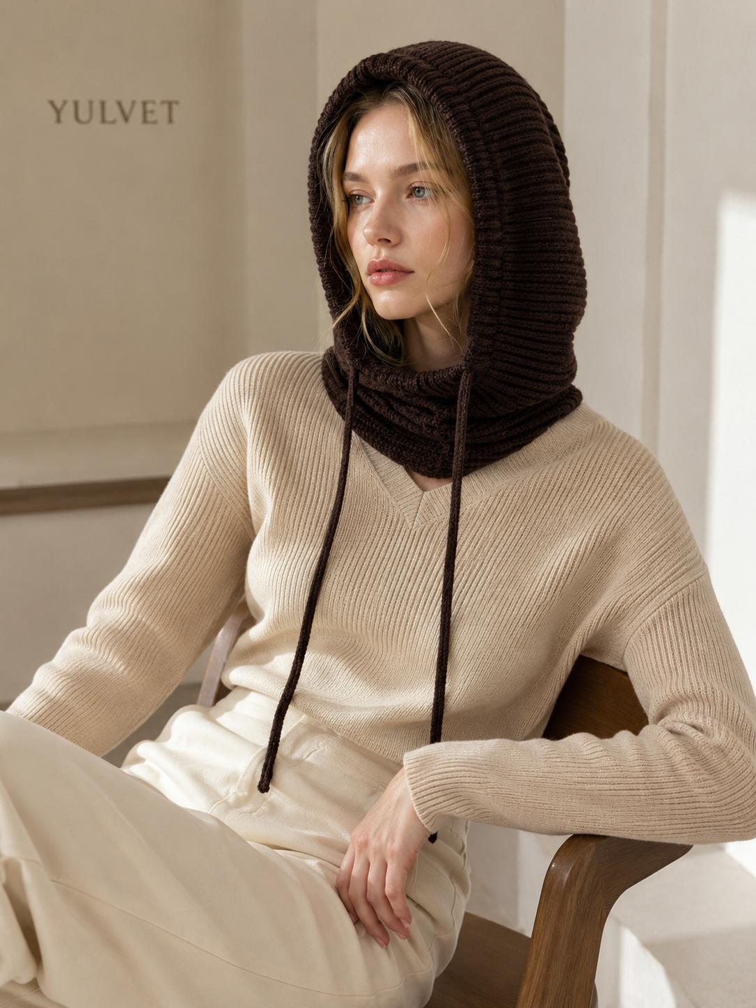 YULVET Balaclava de Punto con Capucha Integrada y Cuello Envolvente, Diseño Multifunción con Cordón Ajustable, Cálida y Cómoda para Otoño e Invierno, Talla Única