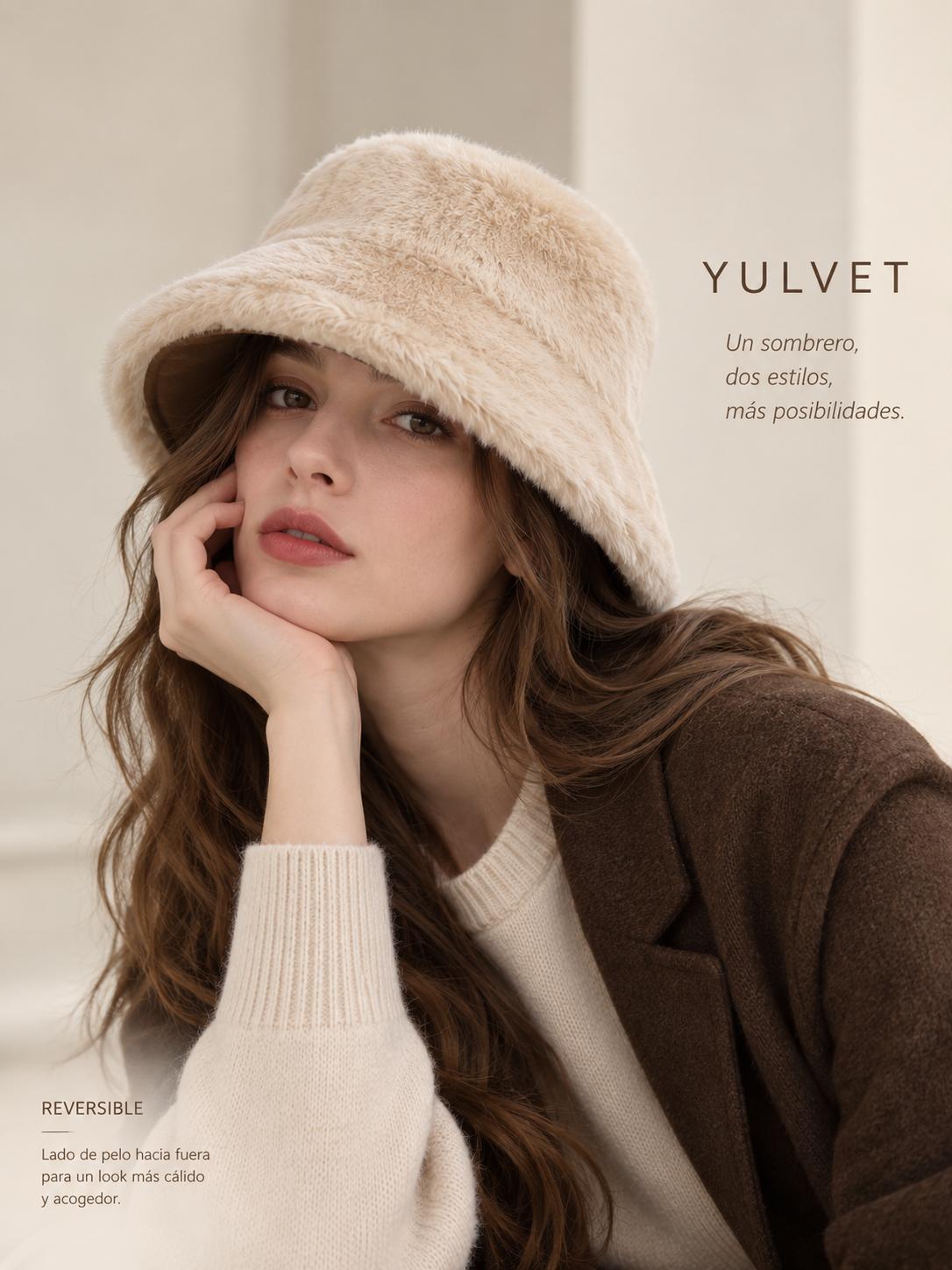 YULVET Sombrero Reversible de Mujer Tipo Bucket con Acabado Efecto Ante y Reverso de Pelo Suave, Gorro de Pescador de Copa Baja y Ala Caída para Otoño e Invierno