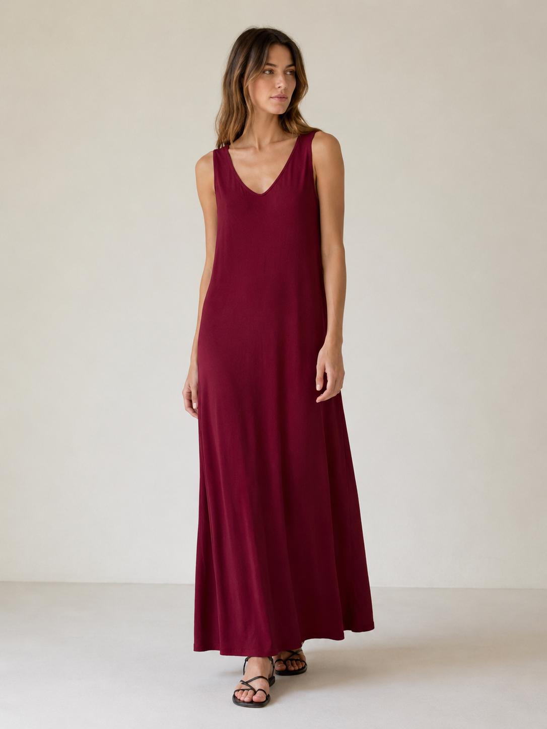 YULVET vestido largo fluido sin mangas con escote en pico y bolsillos laterales de estilo cómodo y elegante