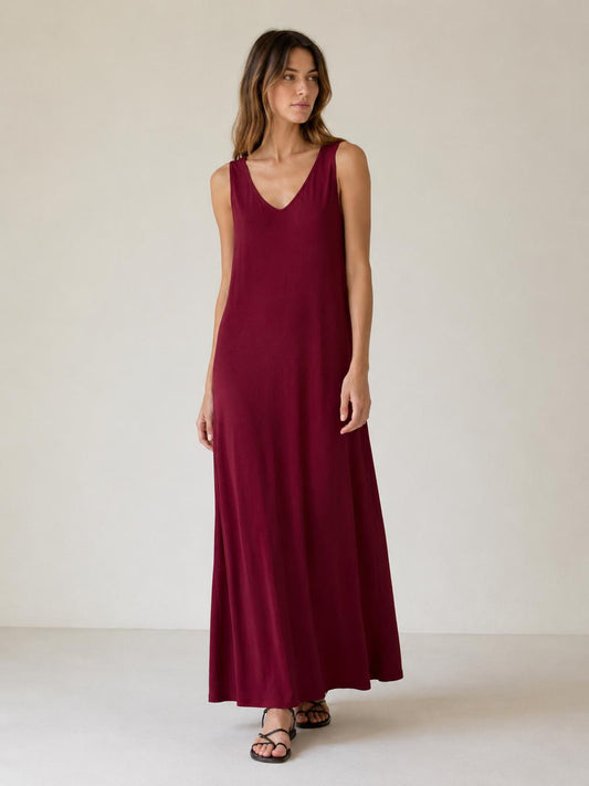 YULVET vestido largo fluido sin mangas con escote en pico y bolsillos laterales de estilo cómodo y elegante