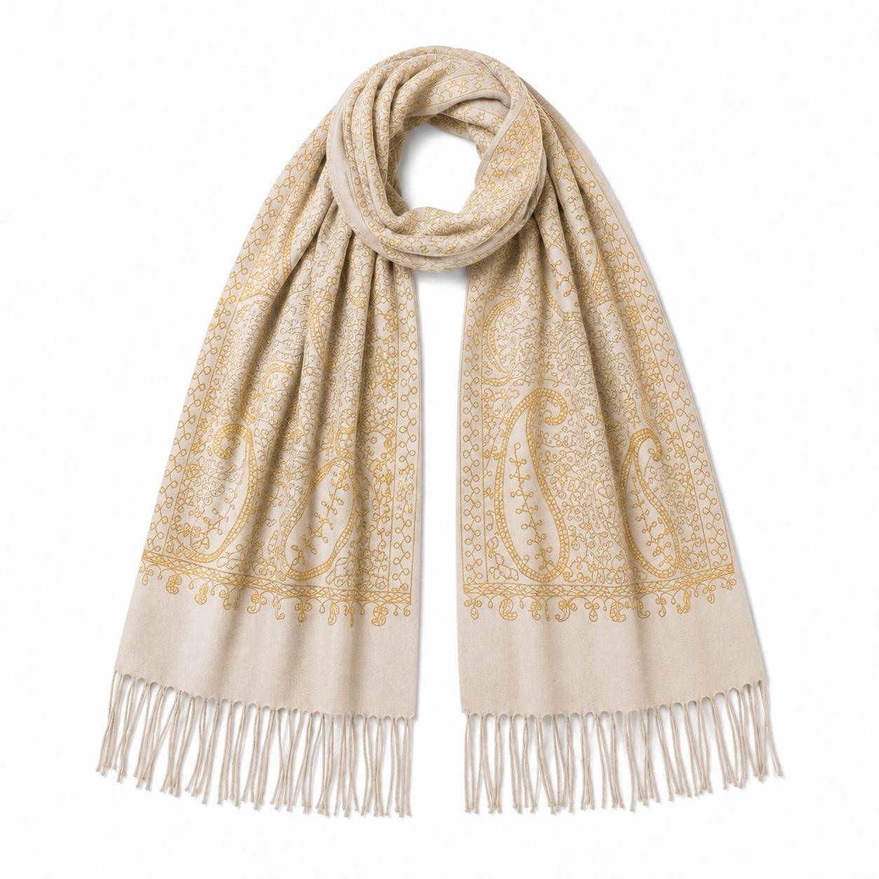 YULVET Bufanda de punto suave con estampado ornamental tipo jacquard, acabado elegante con flecos y diseño versátil para otoño e invierno