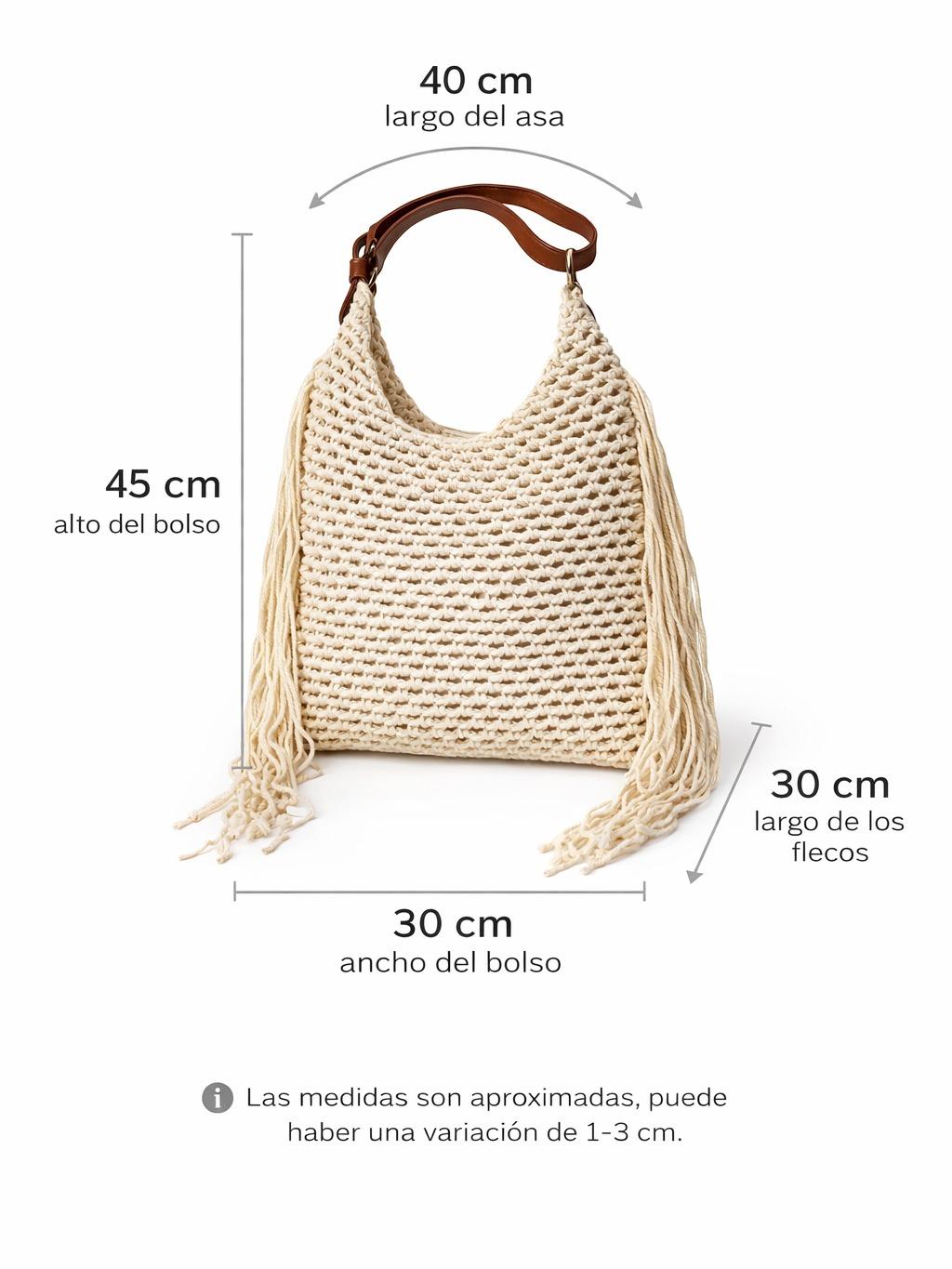 YULVET Bolso de Crochet con Flecos Estilo Natural de Verano con Detalles en Cuero Elegante